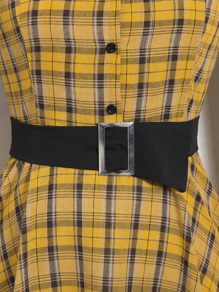 Mustard 1950s Plaid Belt Swing Dress