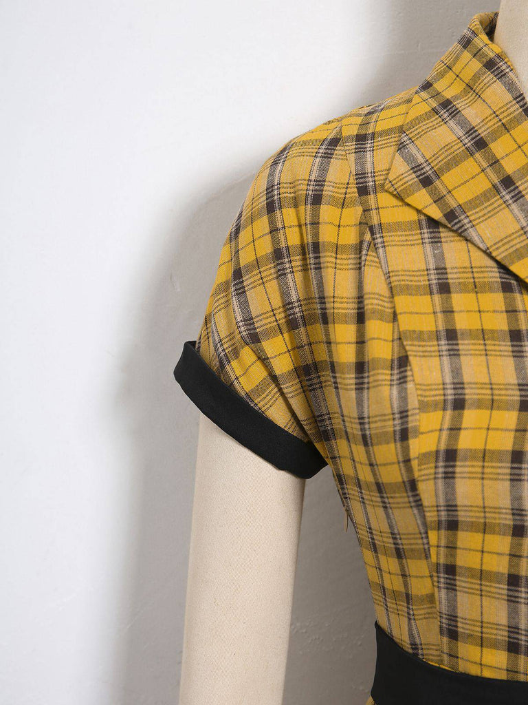 Mustard 1950s Plaid Belt Swing Dress