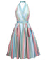 Rainbow 1950s Stripe Pocket Swing Dress