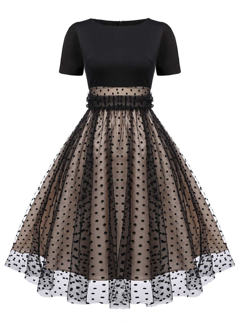 Black 1950s Polka Dot Swing Vintage Dress