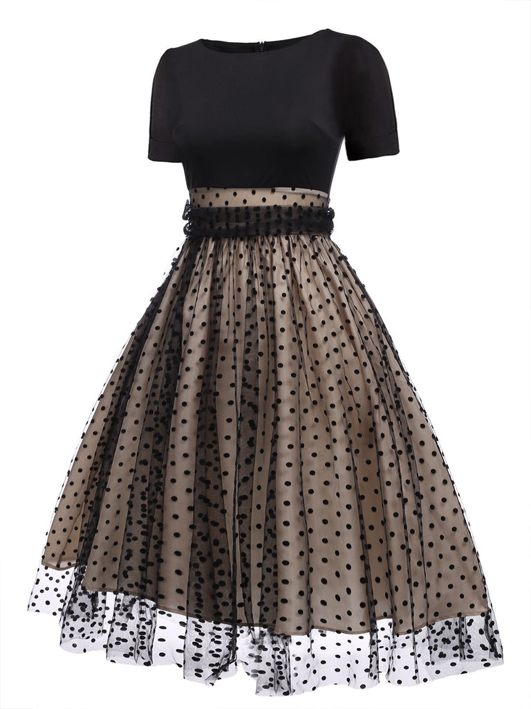 Black 1950s Polka Dot Swing Vintage Dress