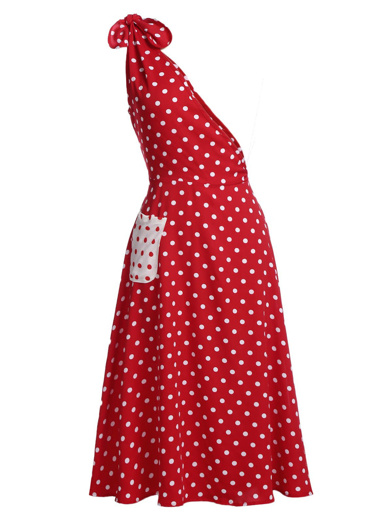 Red 1950s Polka Dot Pocket Swing Dress