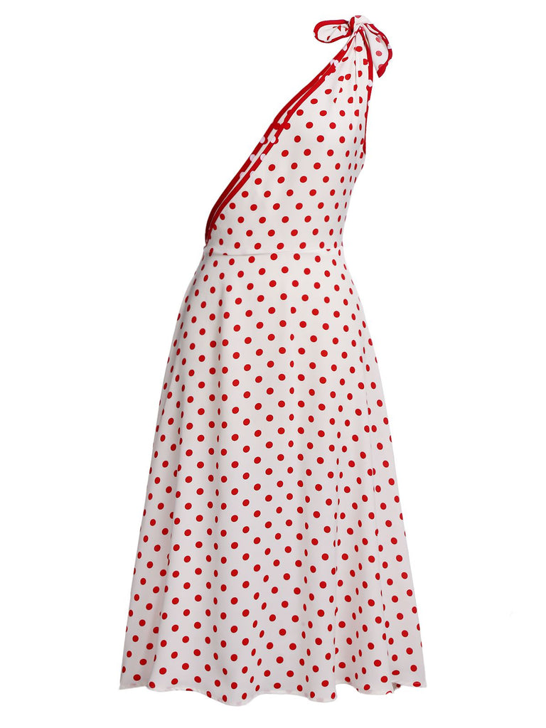 Red 1950s Polka Dot Pocket Swing Dress