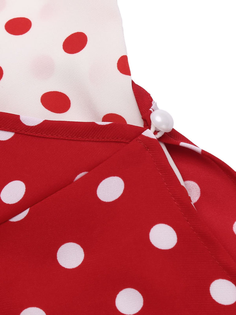 Red 1950s Polka Dot Pocket Swing Dress