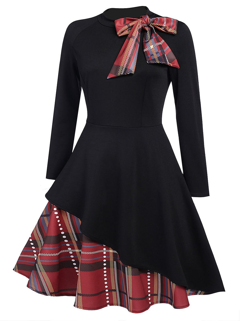 Black 1950s Plaid Patchwork Swing Dress