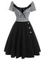 Black 1950s Plaids Button Swing Dress
