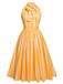 Orange 1950s Stripes Bow Swing Dress