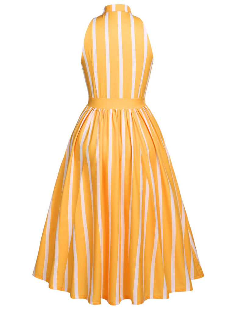 Orange 1950s Stripes Bow Swing Dress