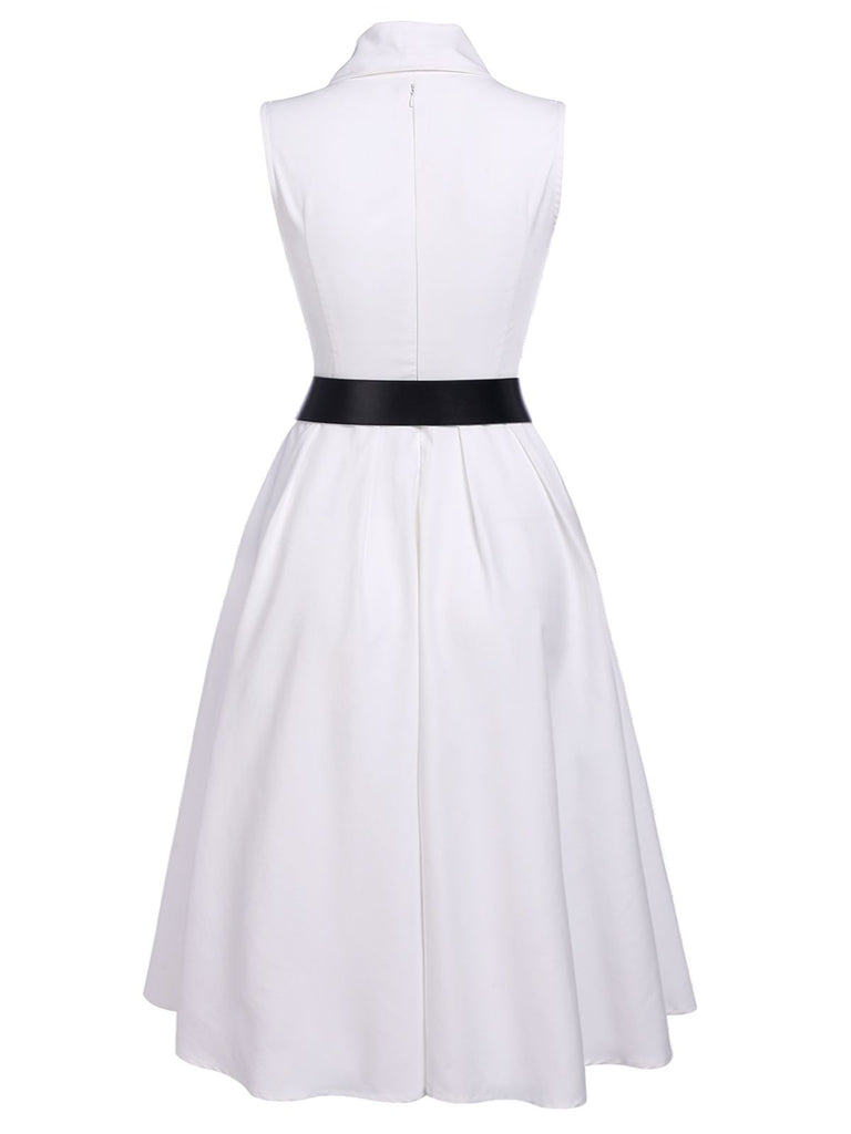 White 1950s Halter Belted Swing Dress