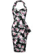 Black 1960s Halter Floral Pencil Dress