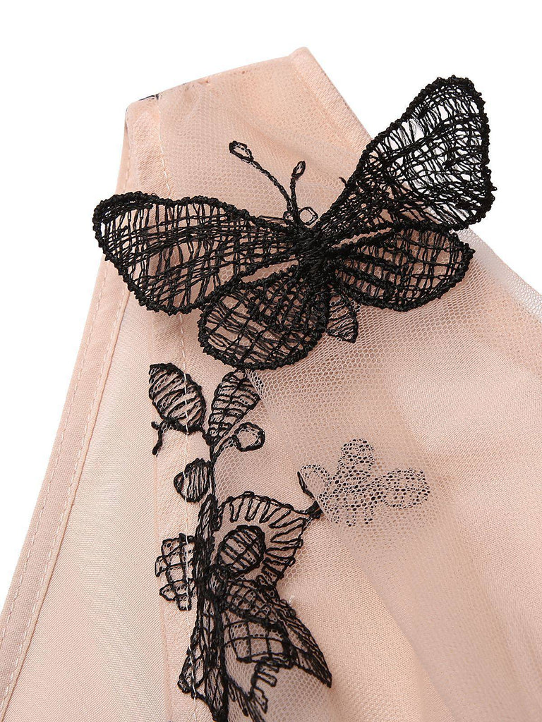 Nude 1950s Lace Butterfly Swing Vintage Dress