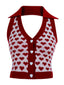 Red 1950s Knitting Heart Halter Button Tops