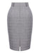 Gray 1960s Plaid Belt Pencil Skirt