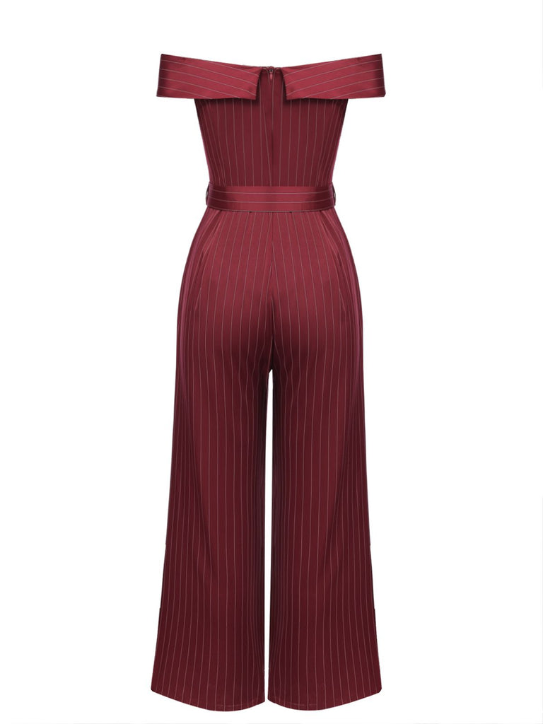 1930s Stripes Off-shoulder Jumpsuit