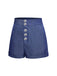 Denim Blue 1950s Solid Buttons Shorts