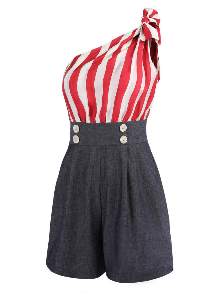 Red 1950s Stripe Patchwork Independence Day Romper