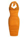 Orange 1960s Solid Folds Halter Pencil Dress