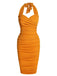 Orange 1960s Solid Folds Halter Pencil Dress