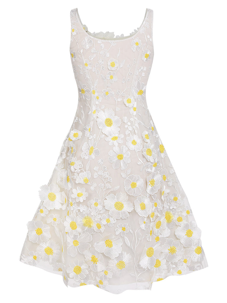 White 1950s Daisy Dreamer Vintage Dress