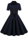 Navy Blue 1950s Solid Belt Swing Dress