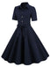 Navy Blue 1950s Solid Belt Swing Dress