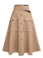 Khaki 1950s Big Pockets Button Skirt