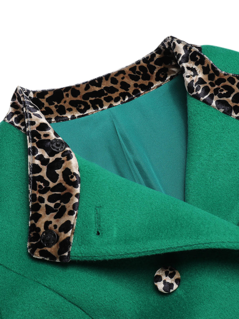 [Pre-Sale] Green 1950s Leopard Patchwork Button Coat