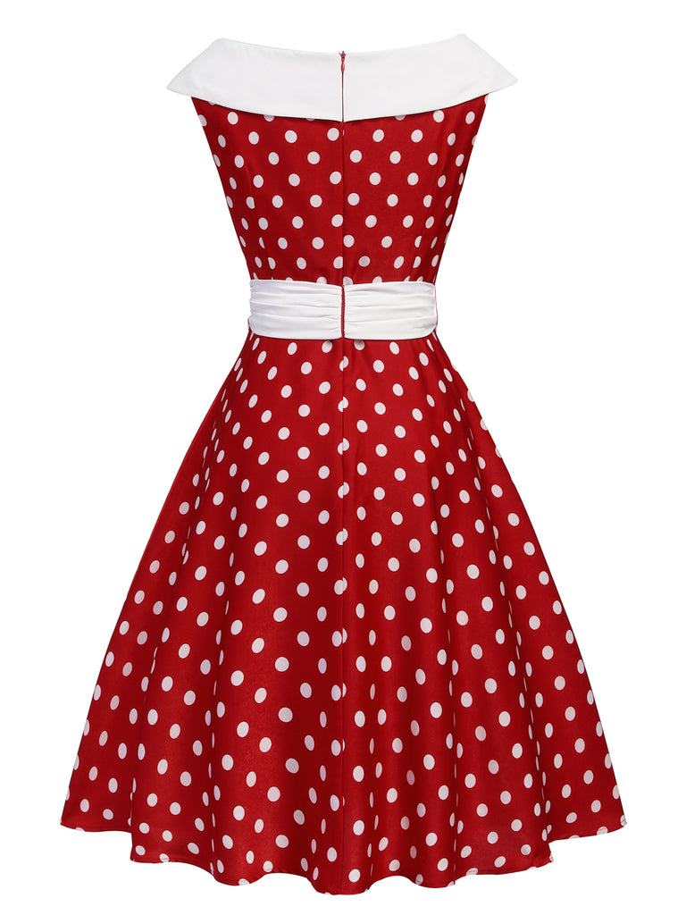 Red 1950s Dots Patchwork Swing Dress