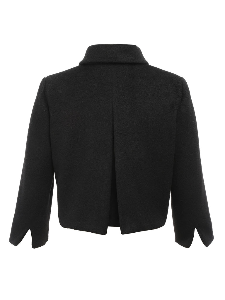 Black 1950s Retro Woolen Wrap Bolero Jacket