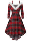 Red 1950s Plaid Strap Furry Swing Dress