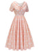 Peach Pink 1940s Dot Short Sleeves Dress