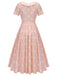 Peach Pink 1940s Dot Short Sleeves Dress