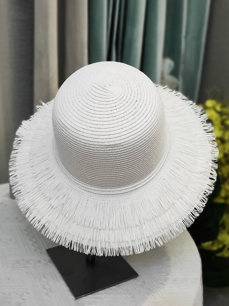 Retro Solid Tassel Raffia Sun Hat