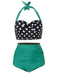 1950s Polka Dot Halter Pleated Bikini