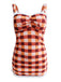 1950s Plaid Bow Strap Ruffled Tankini