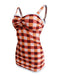 1950s Plaid Bow Strap Ruffled Tankini