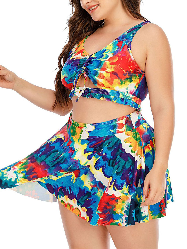 Plus Size 1940s Floral Skirted Bikini Set