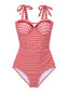 Red 1950s Checked Back Cut-Out Swimsuit