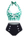 Green 1950s Checked Halter Bowknot Bikini Set