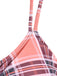 Pink 1950s Plaid Straps Bowknot Bikini Set