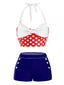 Red 1950s Blue Polka Dot Halter Bikini Set