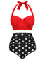 2PCS Red 1940s Dots Halter Swimsuit