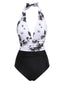 White 1940s Chinese Paint Halter Swimsuit