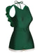 Green 1940s Sleeveless Backless Halter Swimsuit