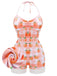 Pink 1940s Peach Plaid Halter Swimsuit