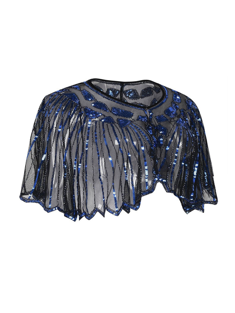 [US Warehouse] Blue 1920s Shawl Beaded Sequin Flapper Cape