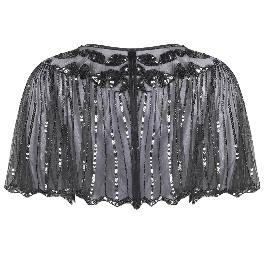 [US Warehouse] Gray 1920s Shawl Beaded Sequin Flapper Cape