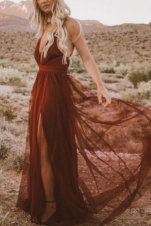 v neck backless maxi dress