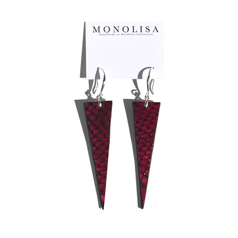 Custom made leather products - Red Embossed Leather Earrings by MONOLISA