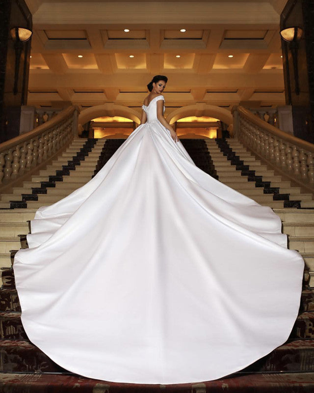 big puffy wedding dresses with long trains